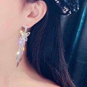 Shinning rhinestone Austrian crystal bib earrings for beauty pageant, wedding